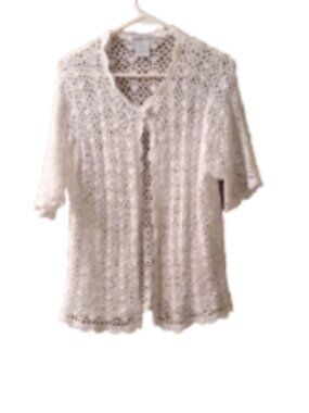 Women's Size 1X White Open Front Cropped Crochet Short Sleeve Shrug Top